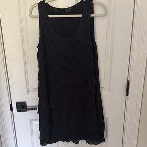 Theory Ruffle Tiered Black Sleeveless Silk Dress